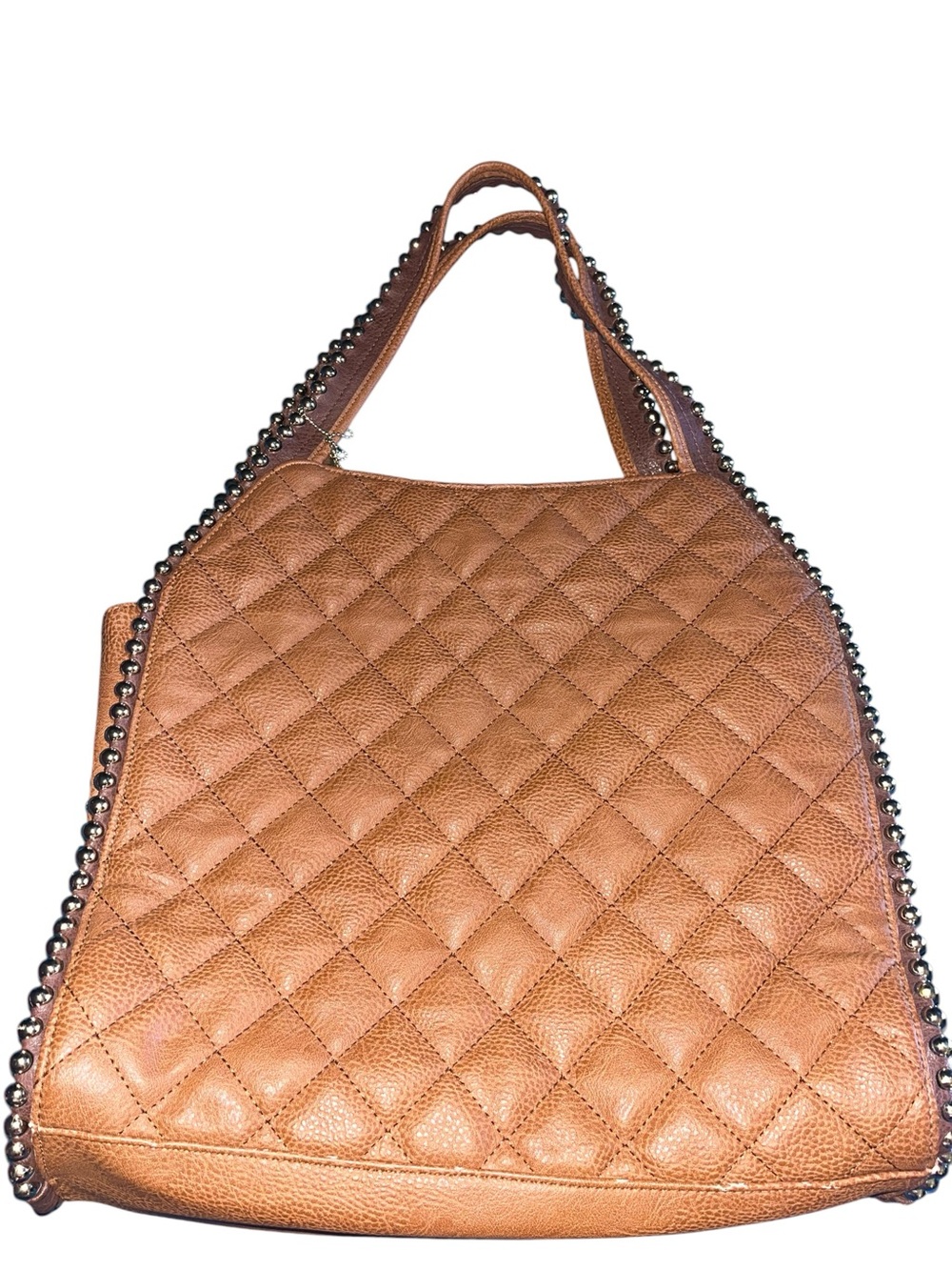 Big Buddha Quilted Stud-Trim Tan Tote. - Picture 3 of 6